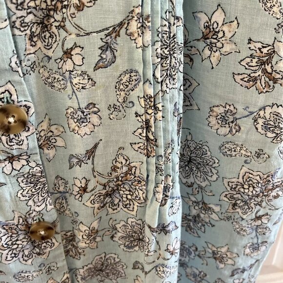 J.Jill Love Linen Woman's Blue Dizi Floral Pin-Tuck Dress Sz Lr - Picture 5 of 9